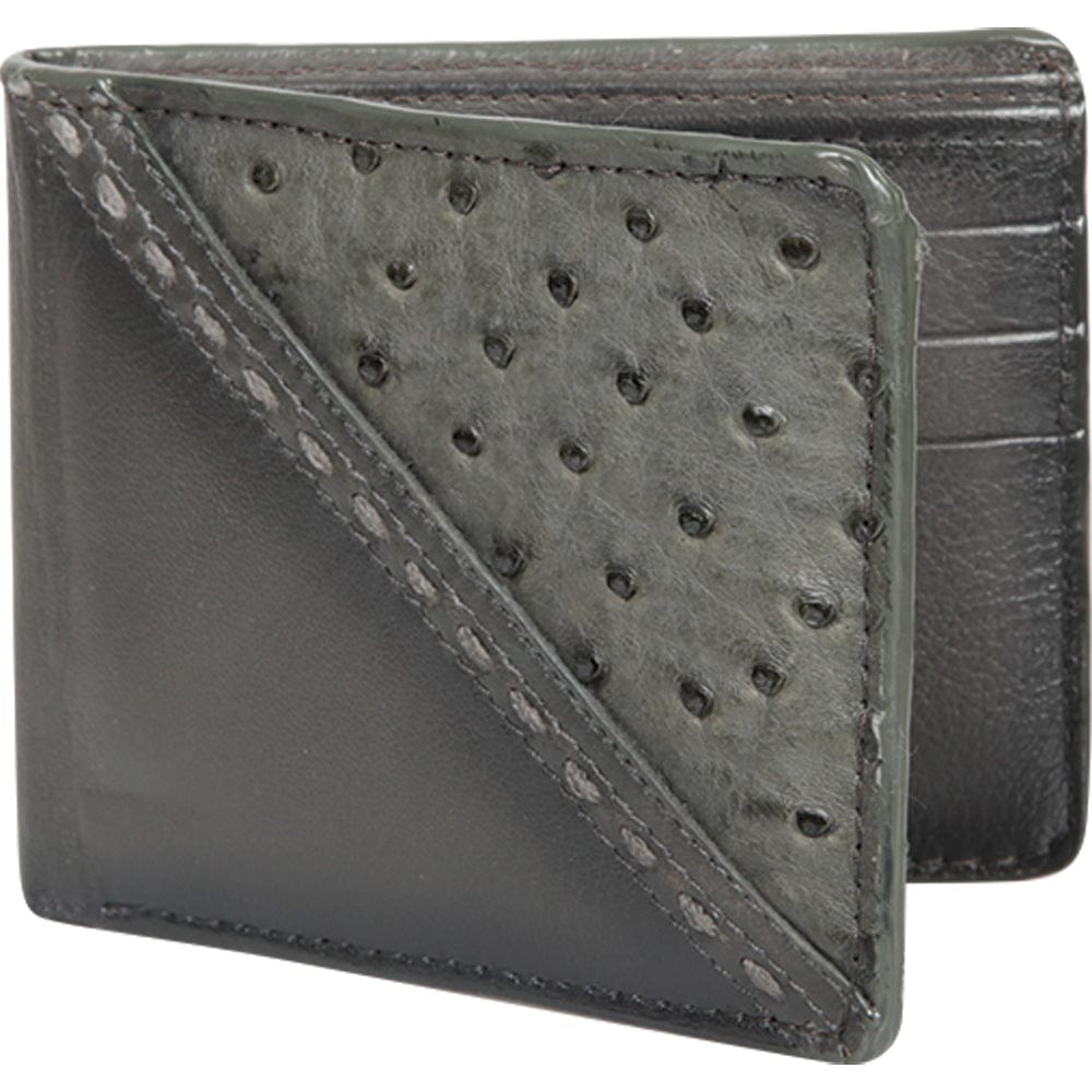 Genuine Leather and Ostrich Skin Stitch Design Wallet in Gray Color - Los Altos Boots