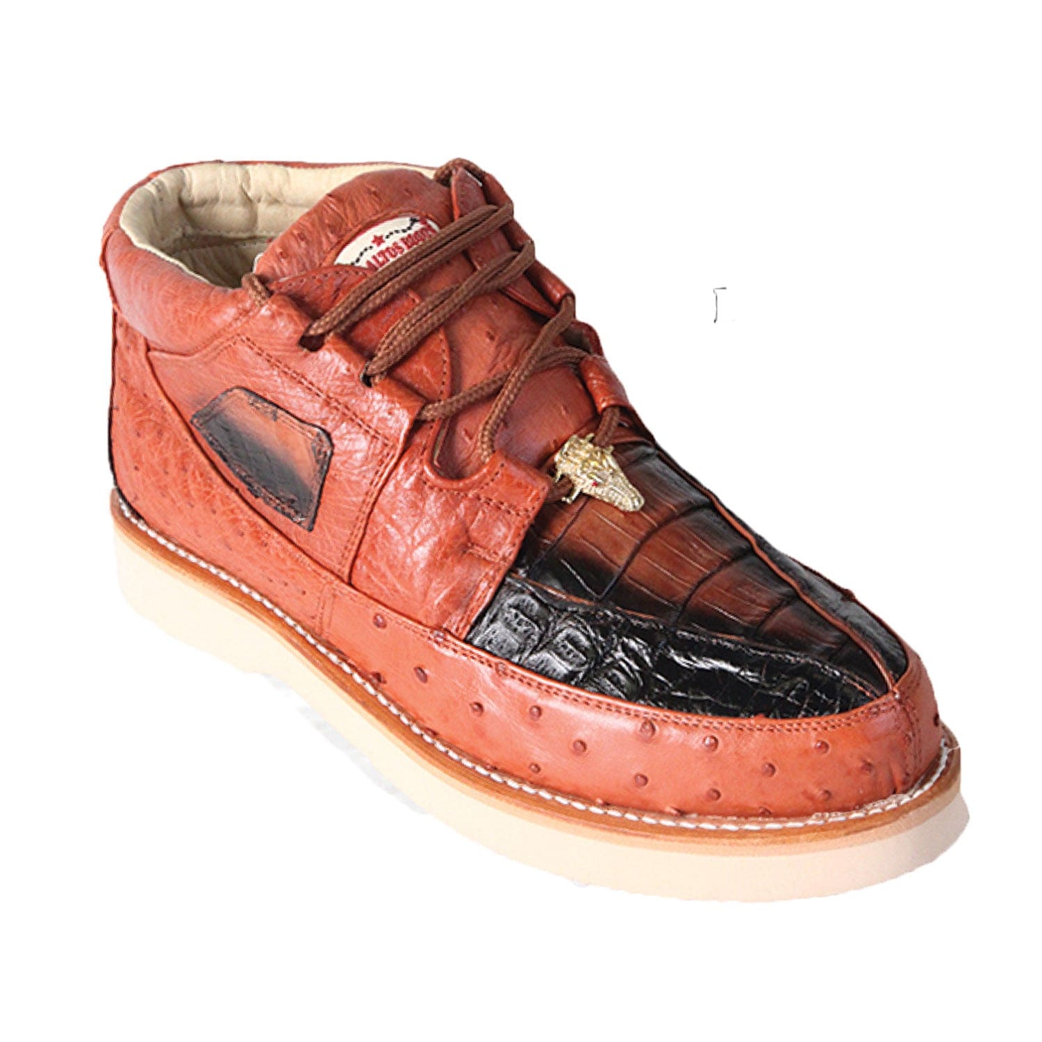 Men's Genuine Caiman and Ostrich Skin Casual Shoes Cognac Black Color - Los Altos Boots